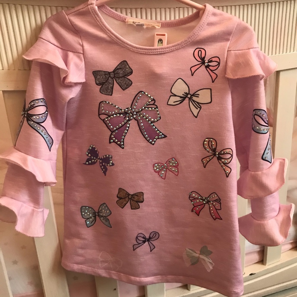 Baby Sara Little Girls Bow Print Long Sleeve Dress